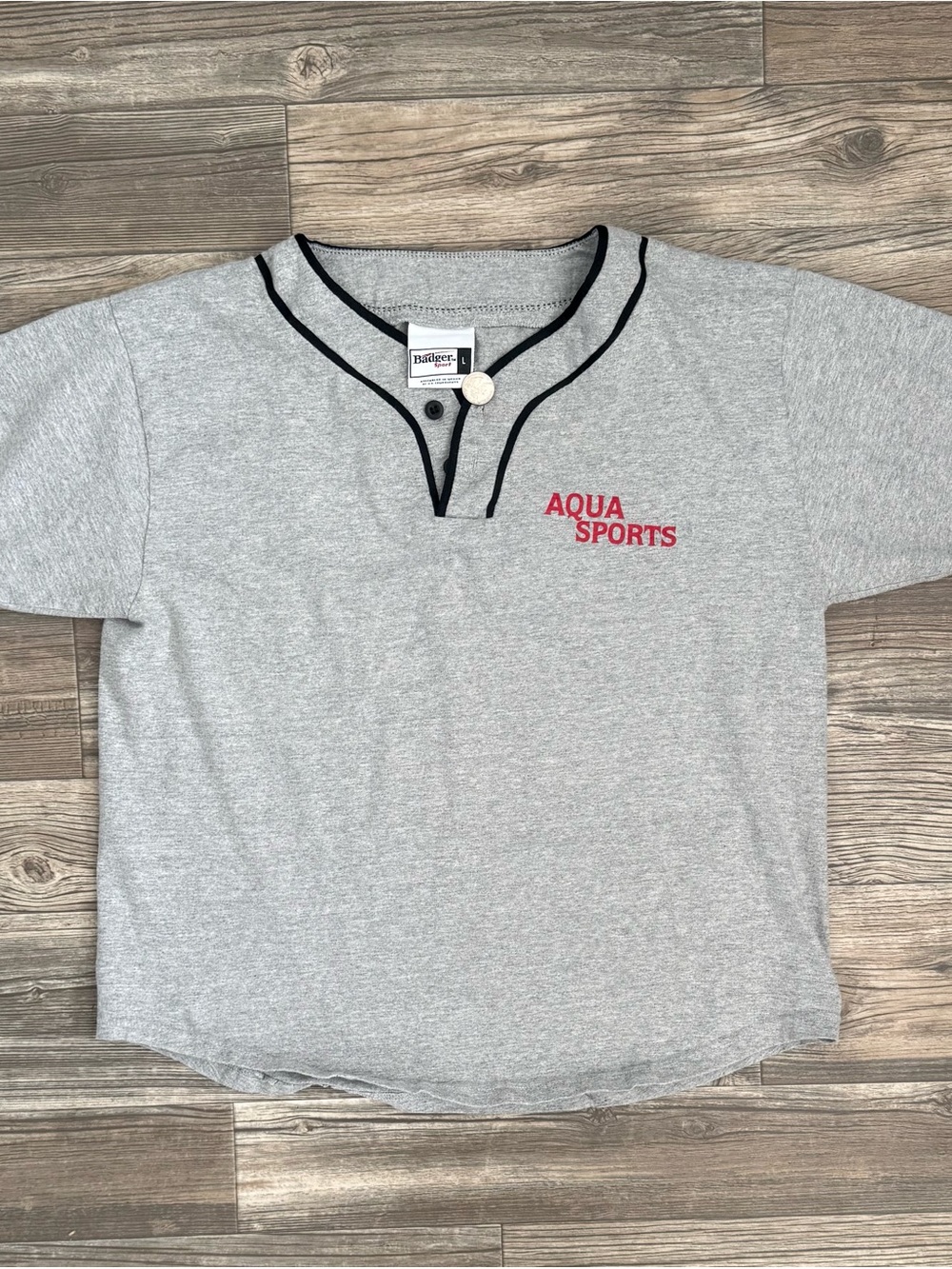 Vintage 90s Badger Sport Grey Baseball Henley Jersey Aqua Sports 12 L